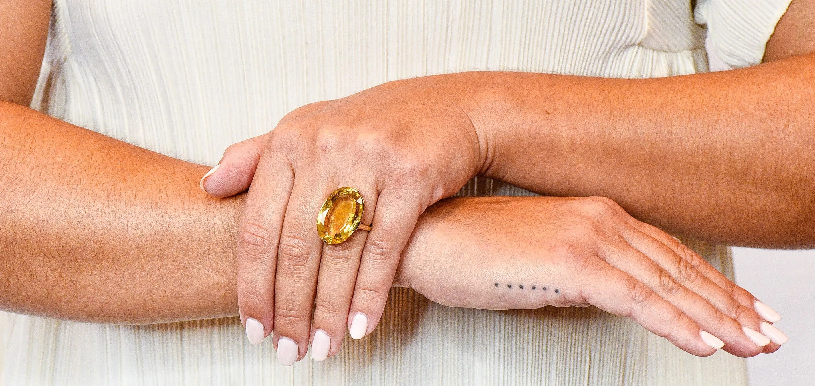 1940's Retro Citrine 14 Karat Gold Gemstone Statement Ring