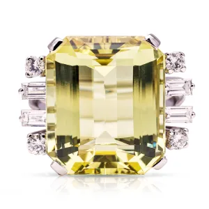 1950s, 15ct green-yellow heliodor & diamond cocktail ring