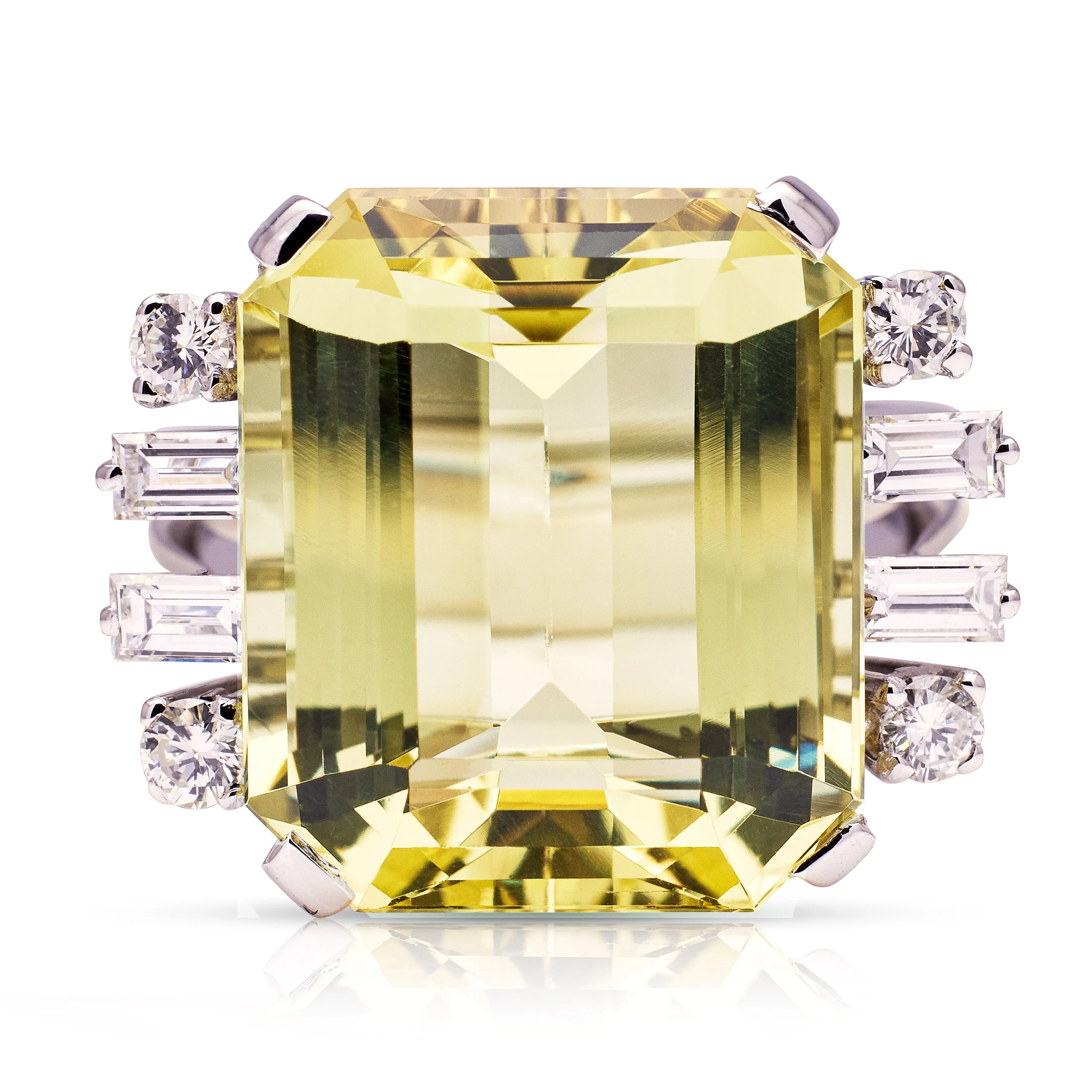 1950s, 15ct green-yellow heliodor & diamond cocktail ring