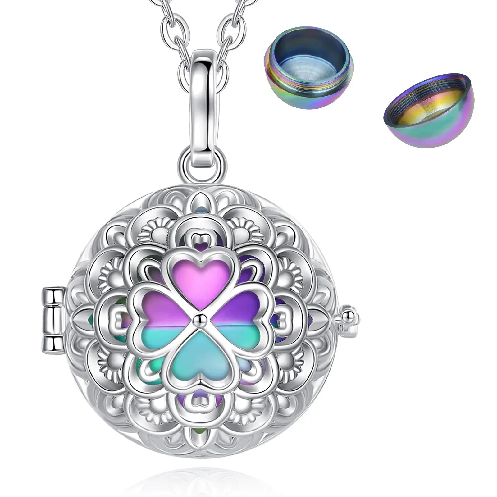 20mm Cremation Urn Necklace | Flower   Clover Design | Various Colours