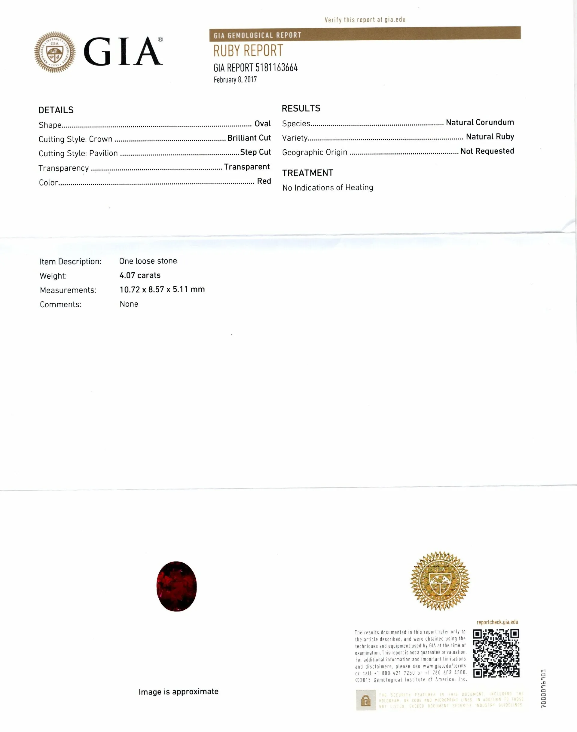 4.07ct GIA CERTIFIED NO HEAT RUBY RICH RED OVAL SHAPE CUT NATURAL UNHEATED 4ct