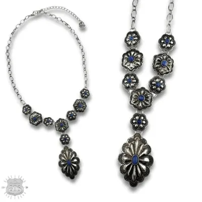 806 by Pink Panache Western Y Shape Denim Concho Necklace