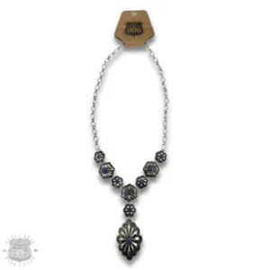 806 by Pink Panache Western Y Shape Denim Concho Necklace