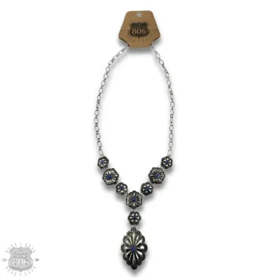 806 by Pink Panache Western Y Shape Denim Concho Necklace