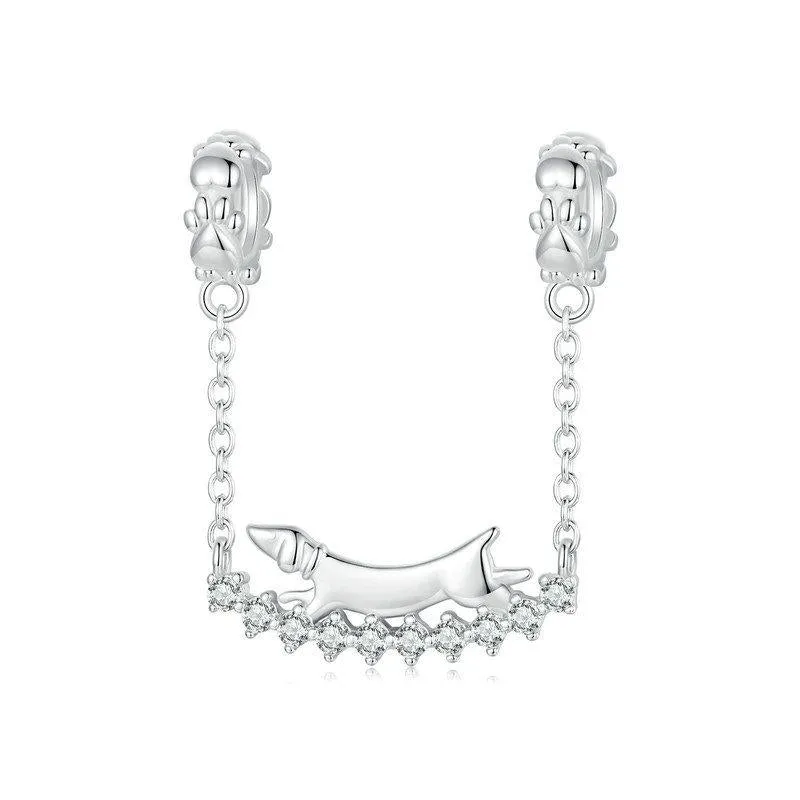 925 Sterling Silver Dachshund Beaded Bracelet