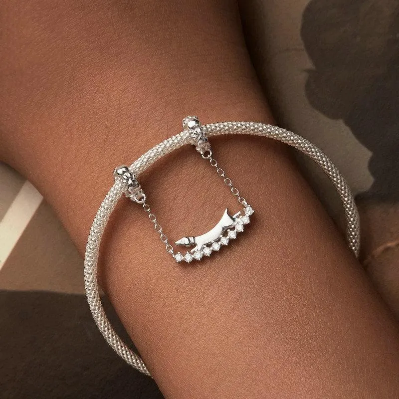 925 Sterling Silver Dachshund Beaded Bracelet