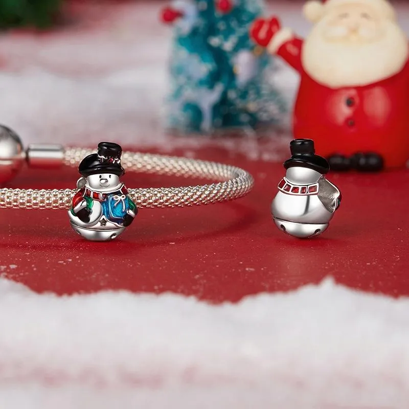 925 Sterling Silver Snowman Beaded Bracelet