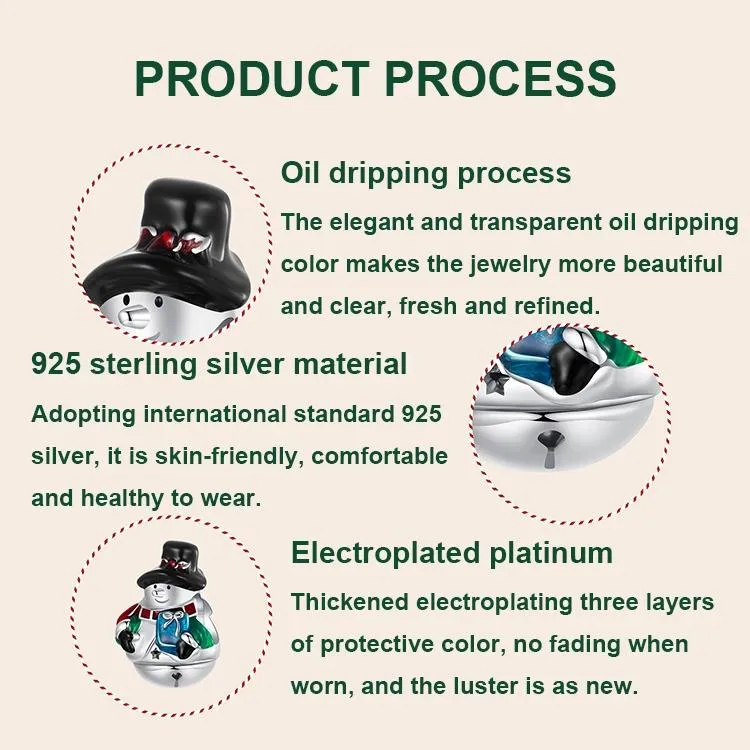 925 Sterling Silver Snowman Beaded Bracelet