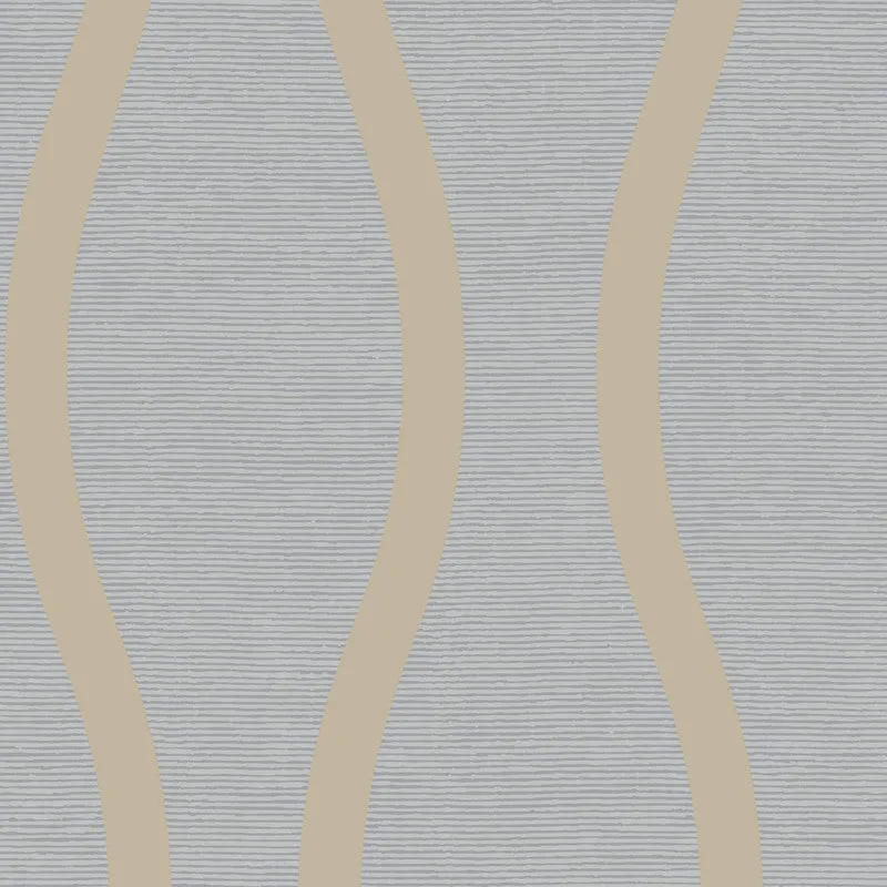 Beaded Wavy Stripe Wallpaper in Light Blue/Gold