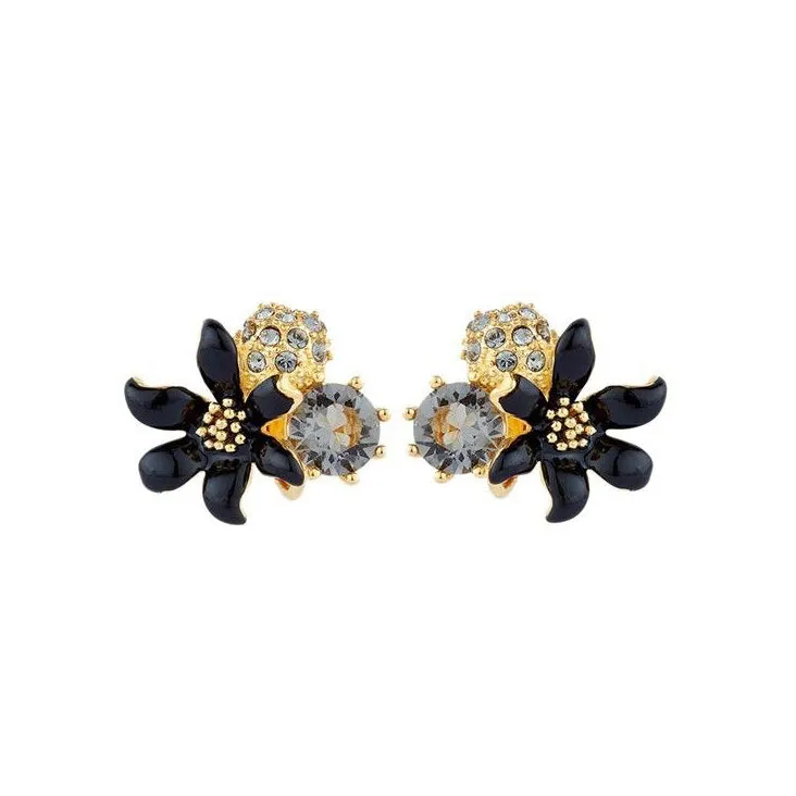 Black Enamel Glaze Lily Crystal Gold-Plated Earring, Bracelet,Necklace-i7bags