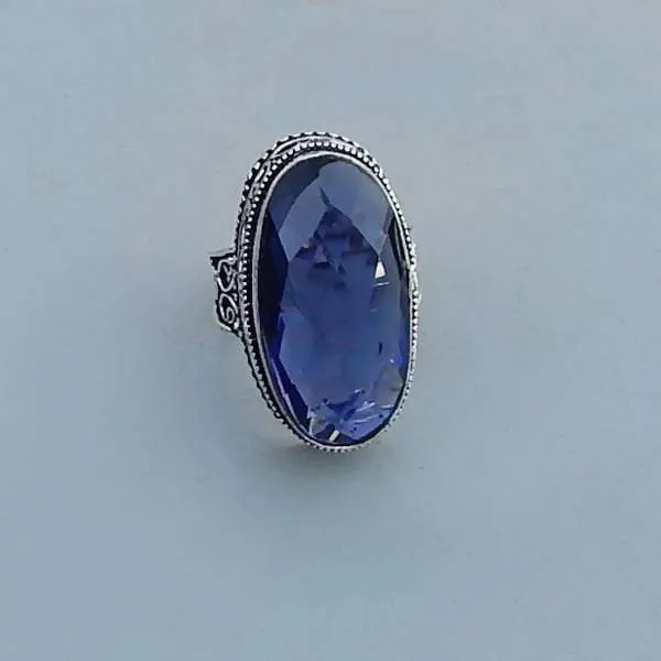 Blue Iolite Quartz Gemstone Ring - 925 Sterling Silver Birthstone Gemstone Ring- Art Nouveau Blue Gemstone Gift Ring Jewelry