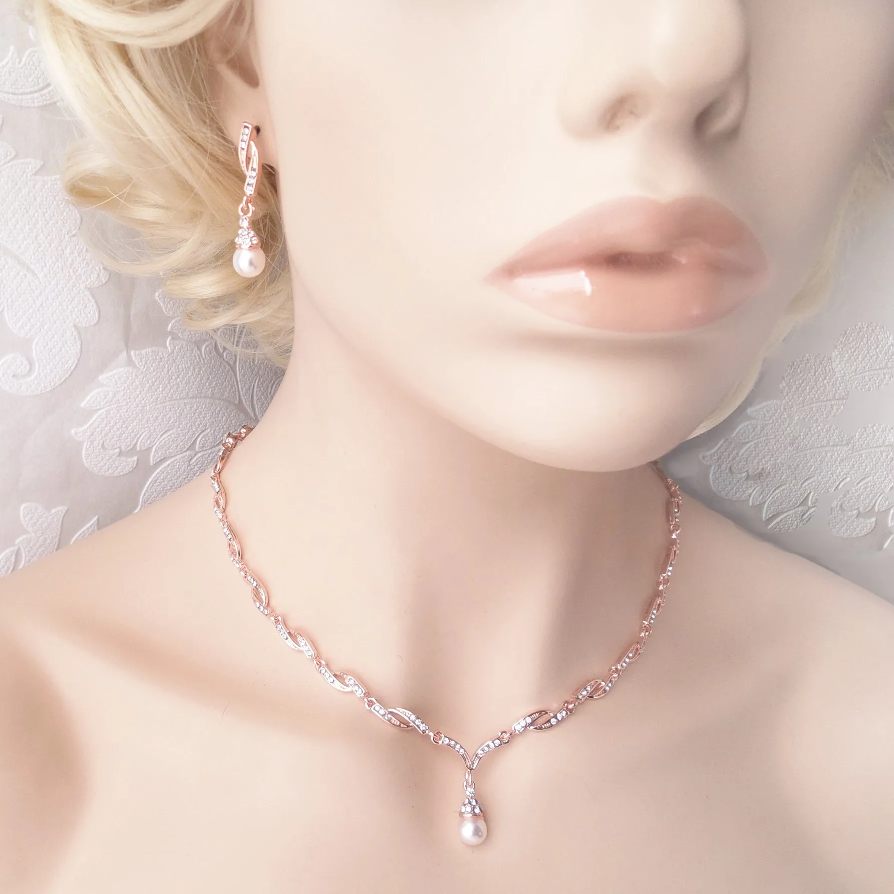 Classic Bridal Necklace and Drop Earrings Set