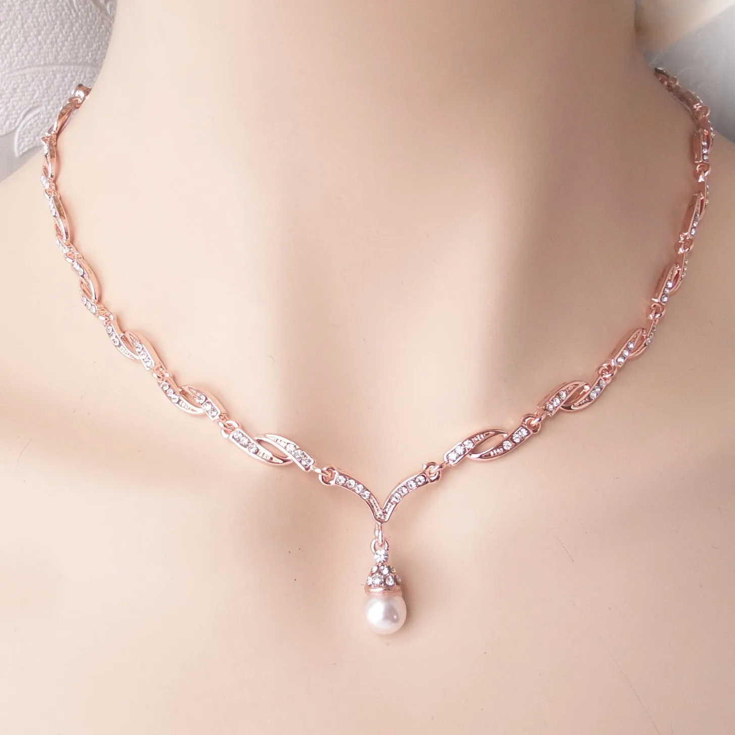 Classic Bridal Necklace and Drop Earrings Set