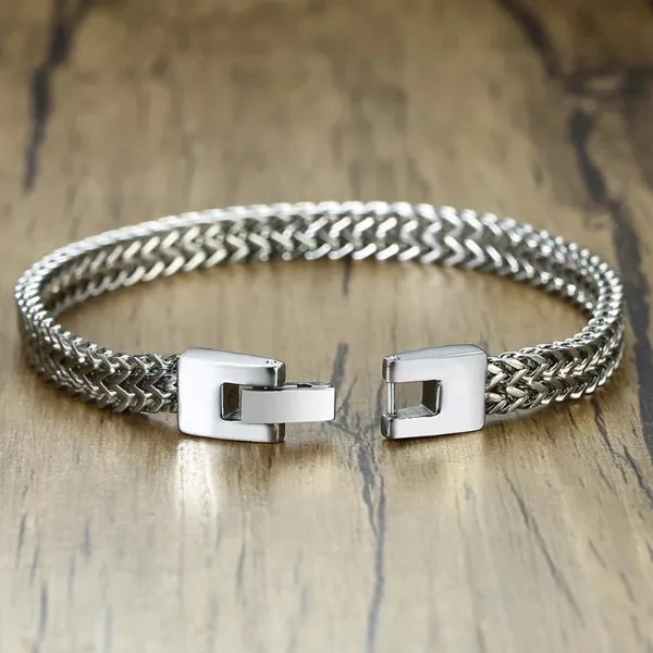 Classy Men Silver 2-Row Foxtail Bracelet