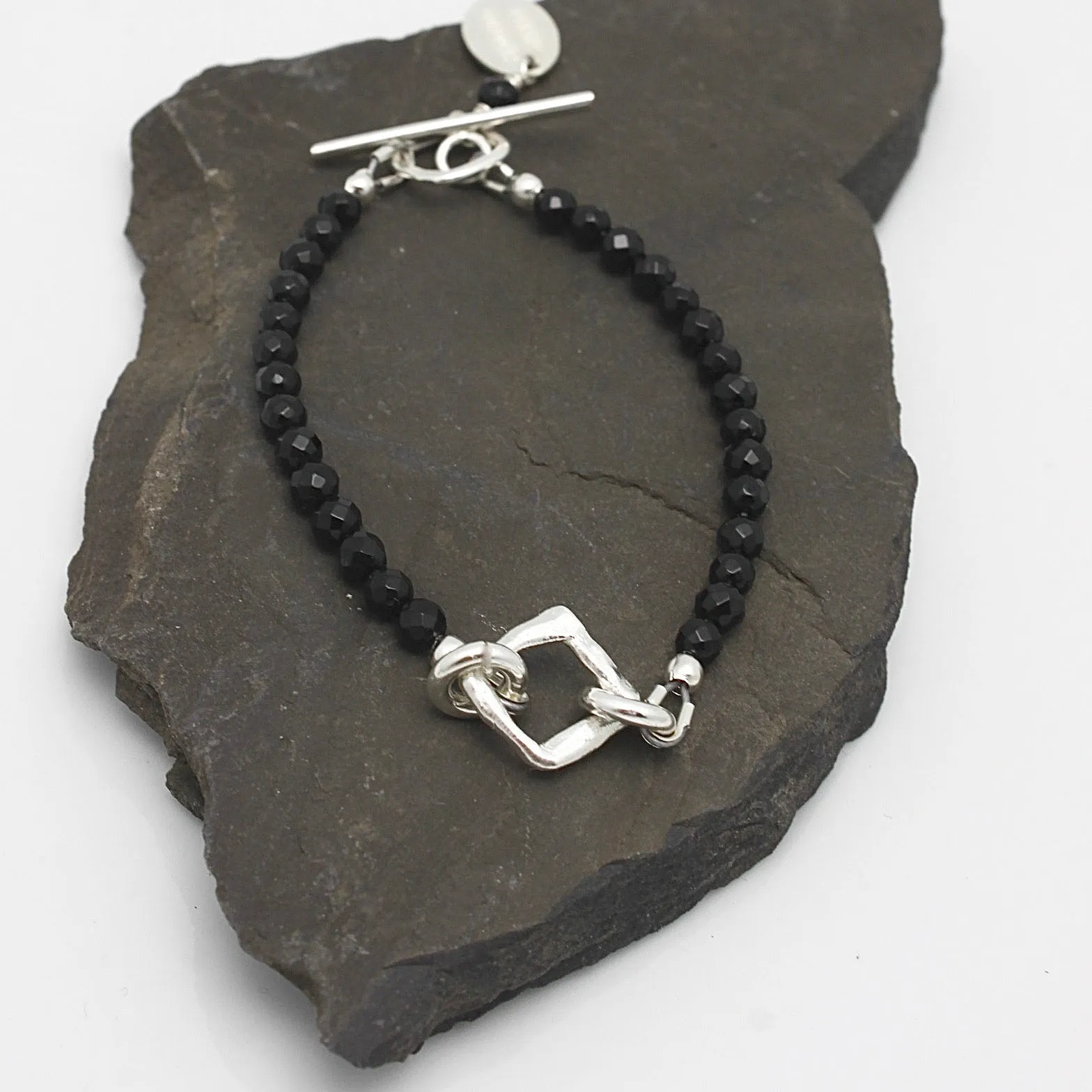Contour Collection:  Bronze Rectangle & Silver Square Long Necklace