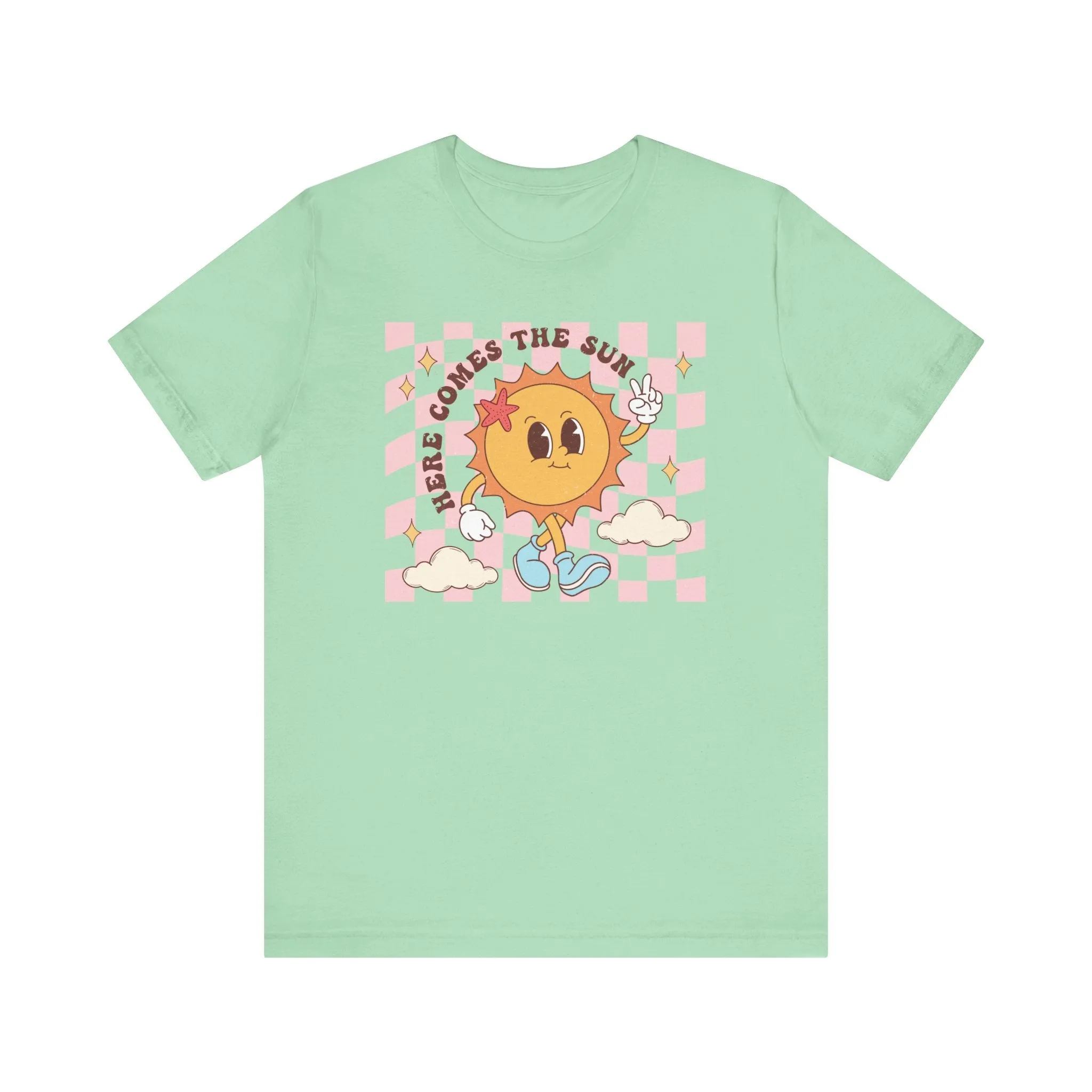 Cute Sunshine Graphic T-Shirt, Here Comes the Sun Fun Cartoon Tee, Unisex Summer Beach Shirt, Casual Fashion Top