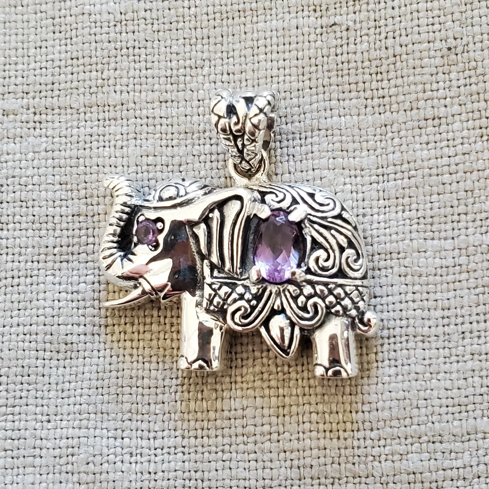 Elephant .925 Sterling Silver Gemstone Pendant from Bali