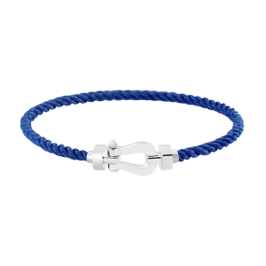 FRED PARIS FORCE 10 BRACELET WHITE GOLD BUCKLE AND BLUE ROPE CABLE (M)