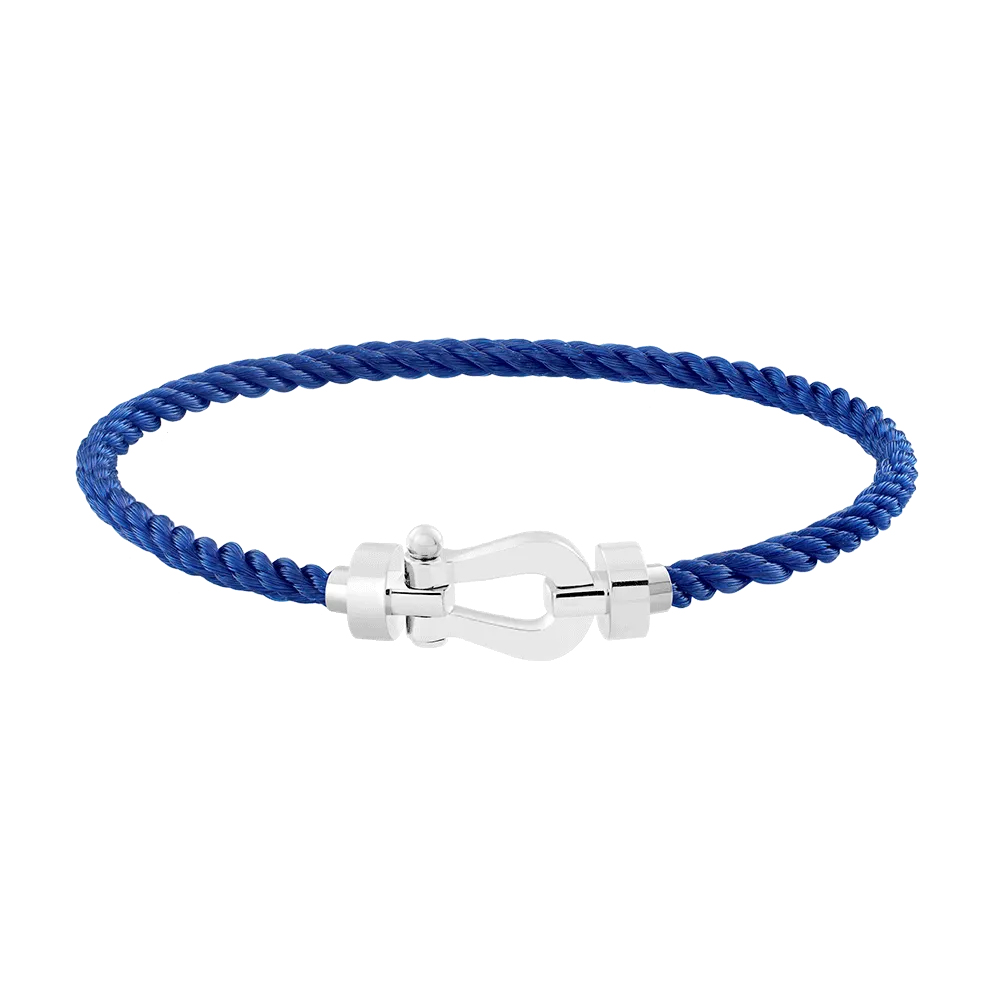 FRED PARIS FORCE 10 BRACELET WHITE GOLD BUCKLE AND BLUE ROPE CABLE (M)