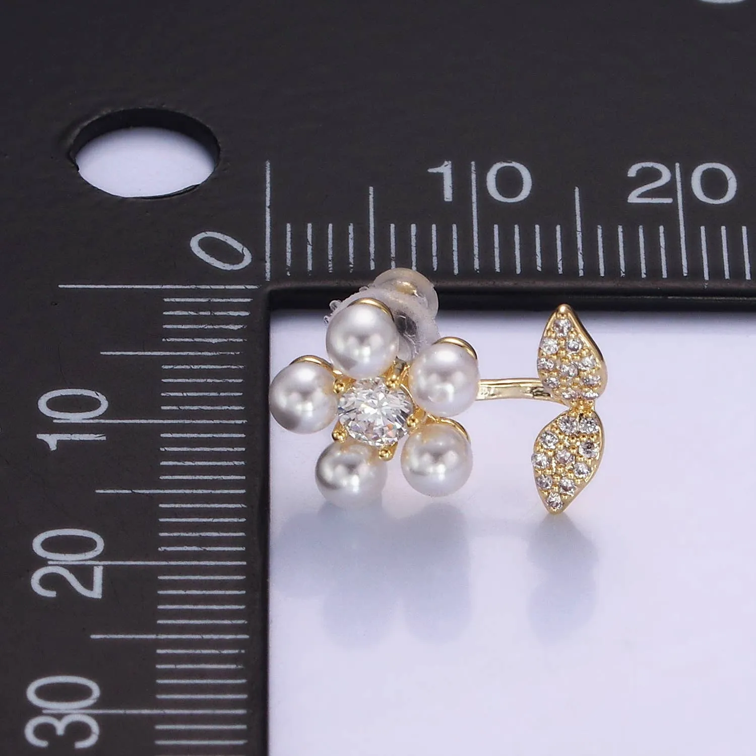Gold Pearl Flower Stud Earrings