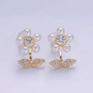 Gold Pearl Flower Stud Earrings