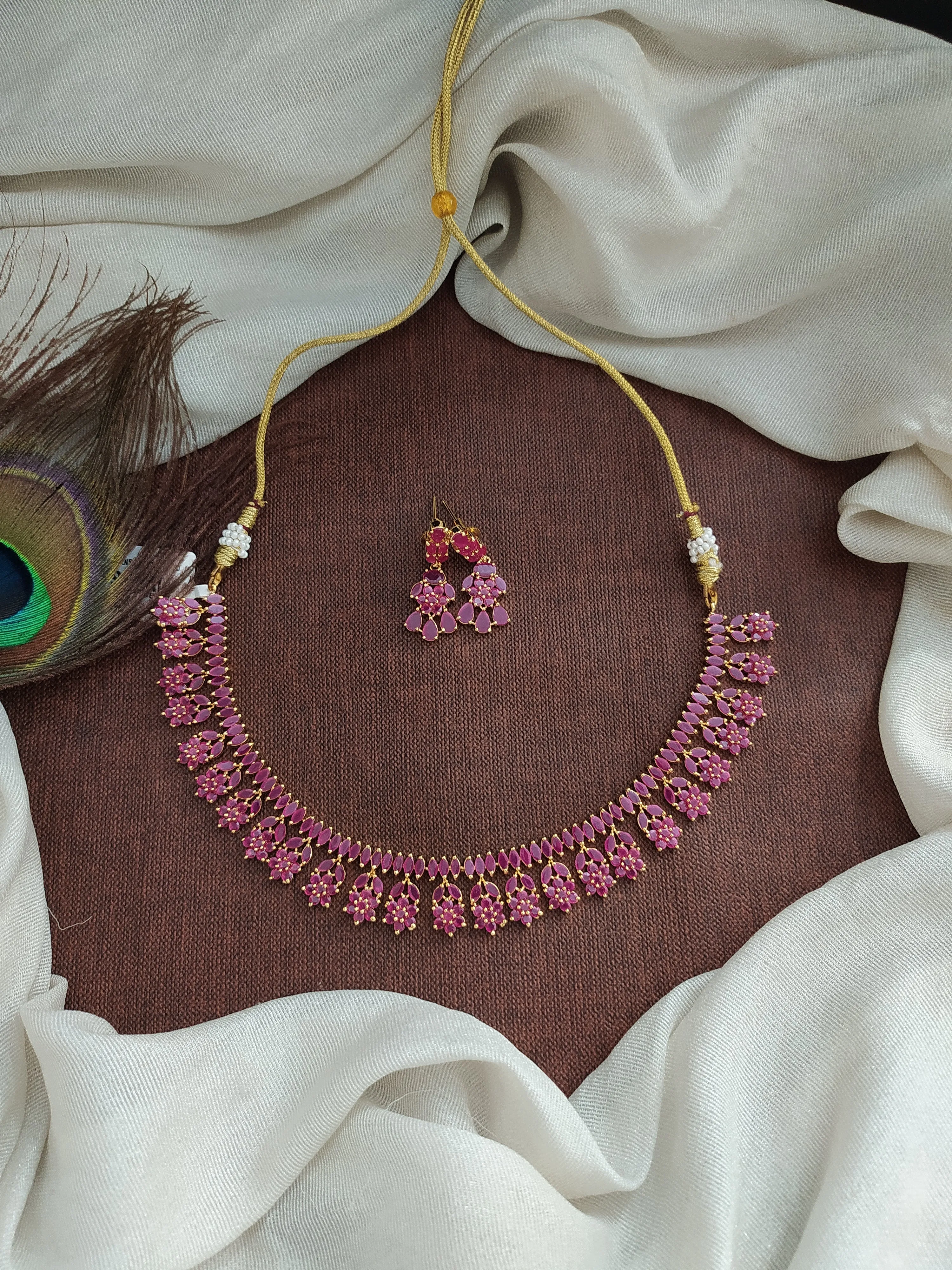 Gold-Plated Zircon Necklace Sets with Earrings - Available in Emerald, Sapphire, and Ruby