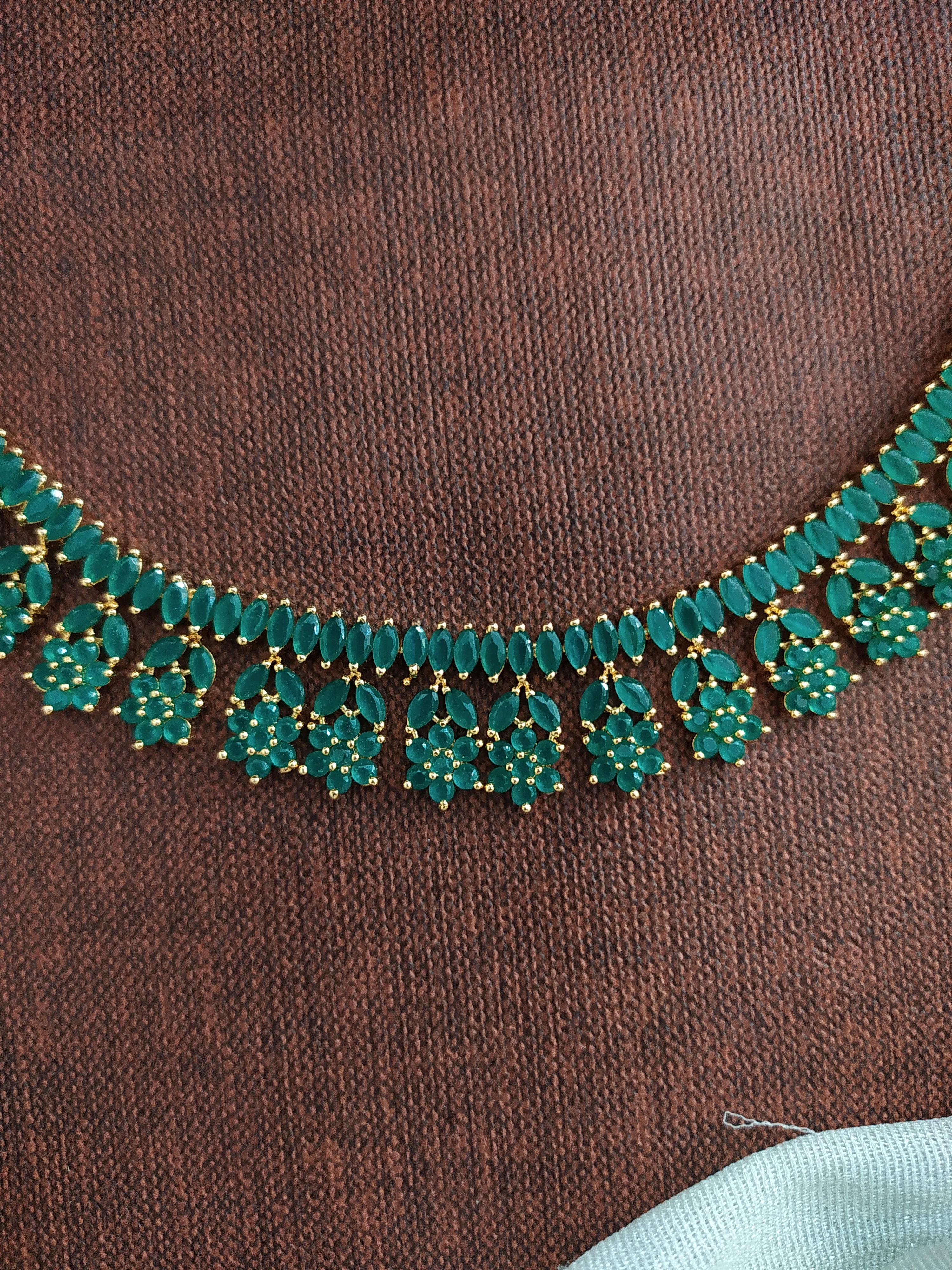 Gold-Plated Zircon Necklace Sets with Earrings - Available in Emerald, Sapphire, and Ruby