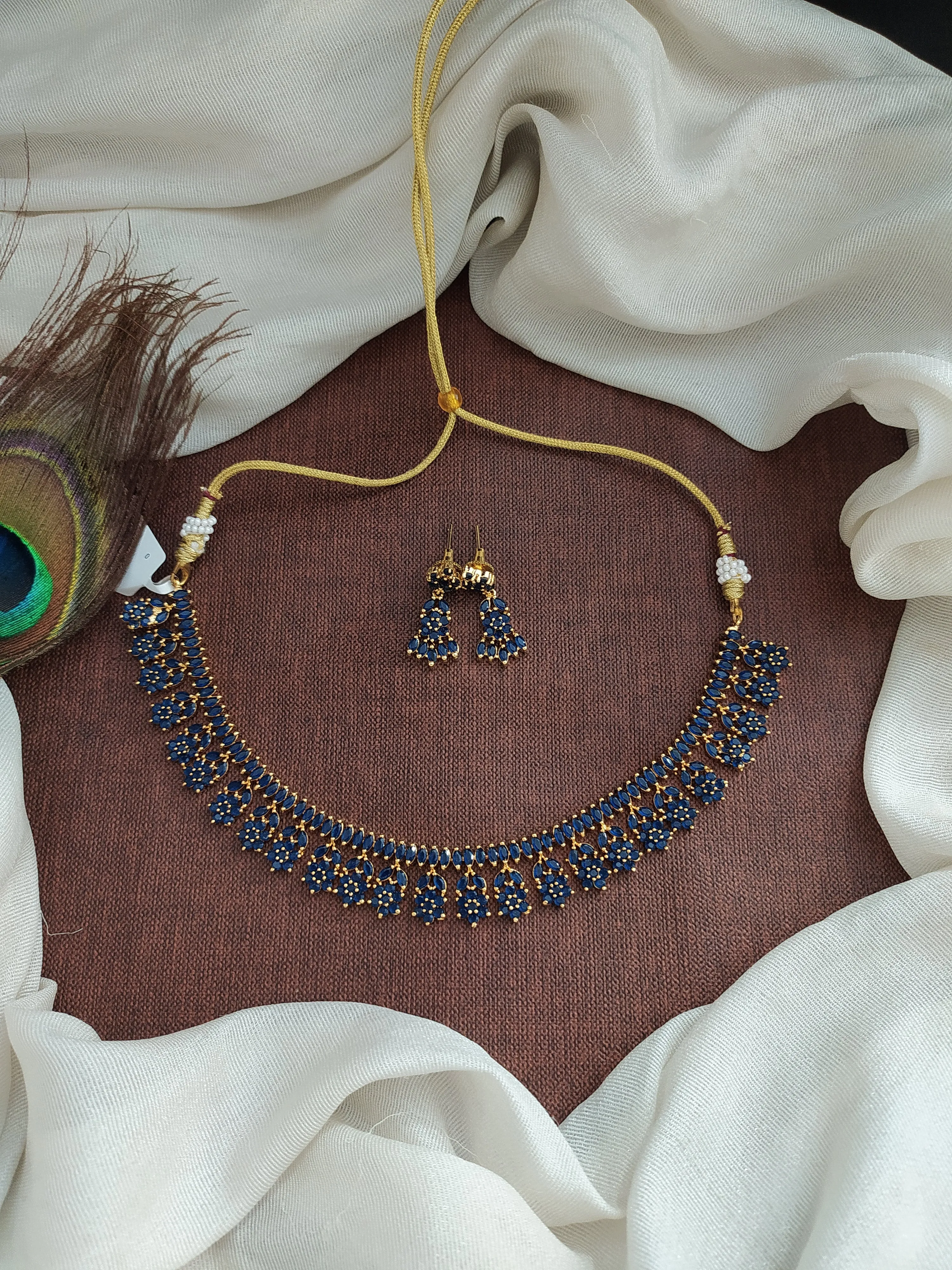 Gold-Plated Zircon Necklace Sets with Earrings - Available in Emerald, Sapphire, and Ruby