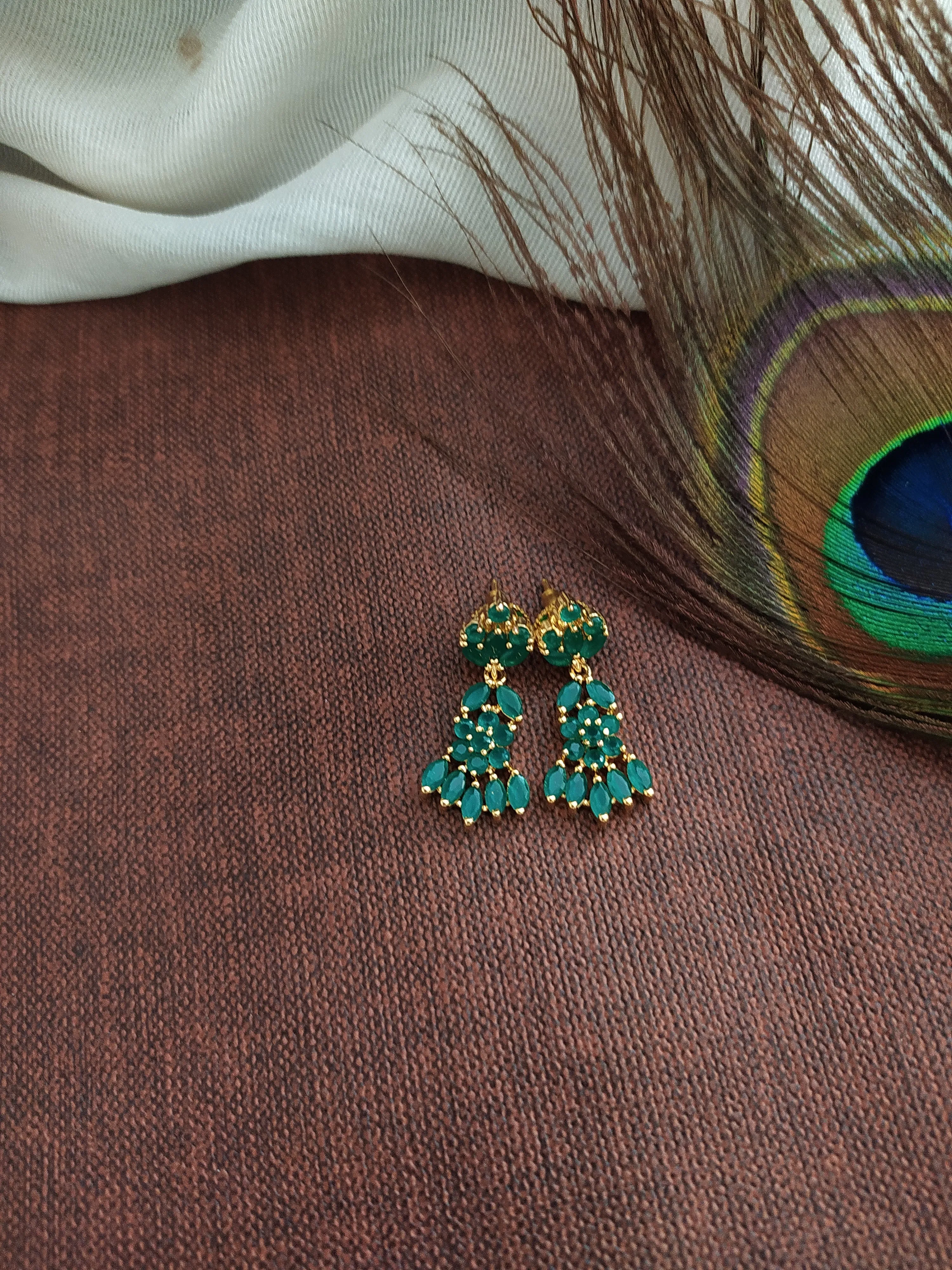 Gold-Plated Zircon Necklace Sets with Earrings - Available in Emerald, Sapphire, and Ruby