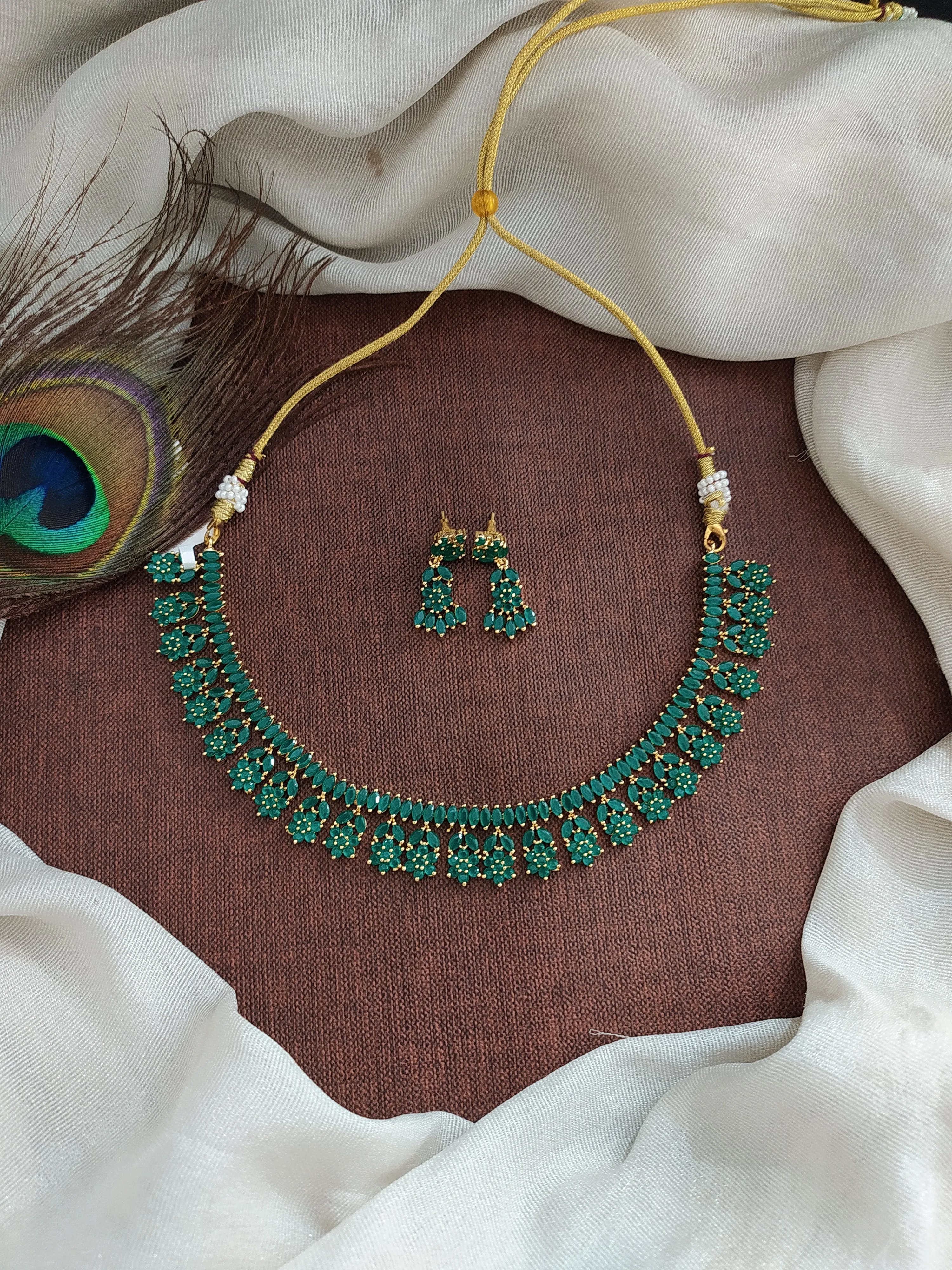 Gold-Plated Zircon Necklace Sets with Earrings - Available in Emerald, Sapphire, and Ruby