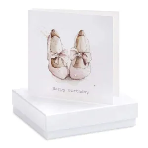 Happy Birthday Pink Shoe Silver Earrings on Designer Card by Crumble and Core