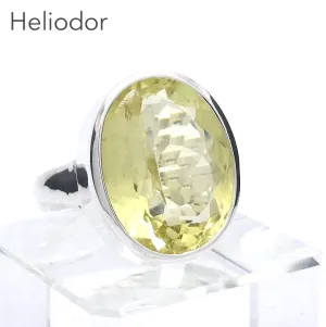 Heliodor Ring, Golden Beryl, Faceted Oblong, 925 Sterling Silver,Size 8.75