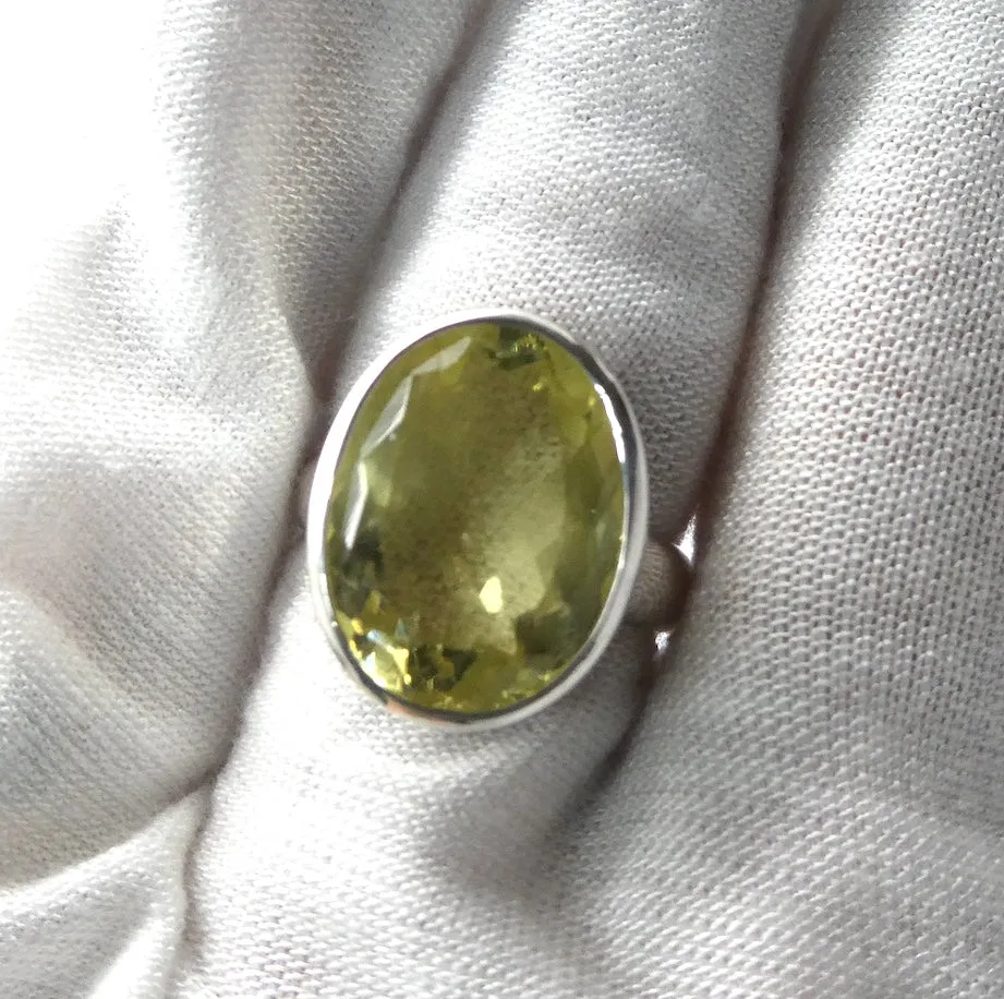Heliodor Ring, Golden Beryl, Faceted Oblong, 925 Sterling Silver,Size 8.75