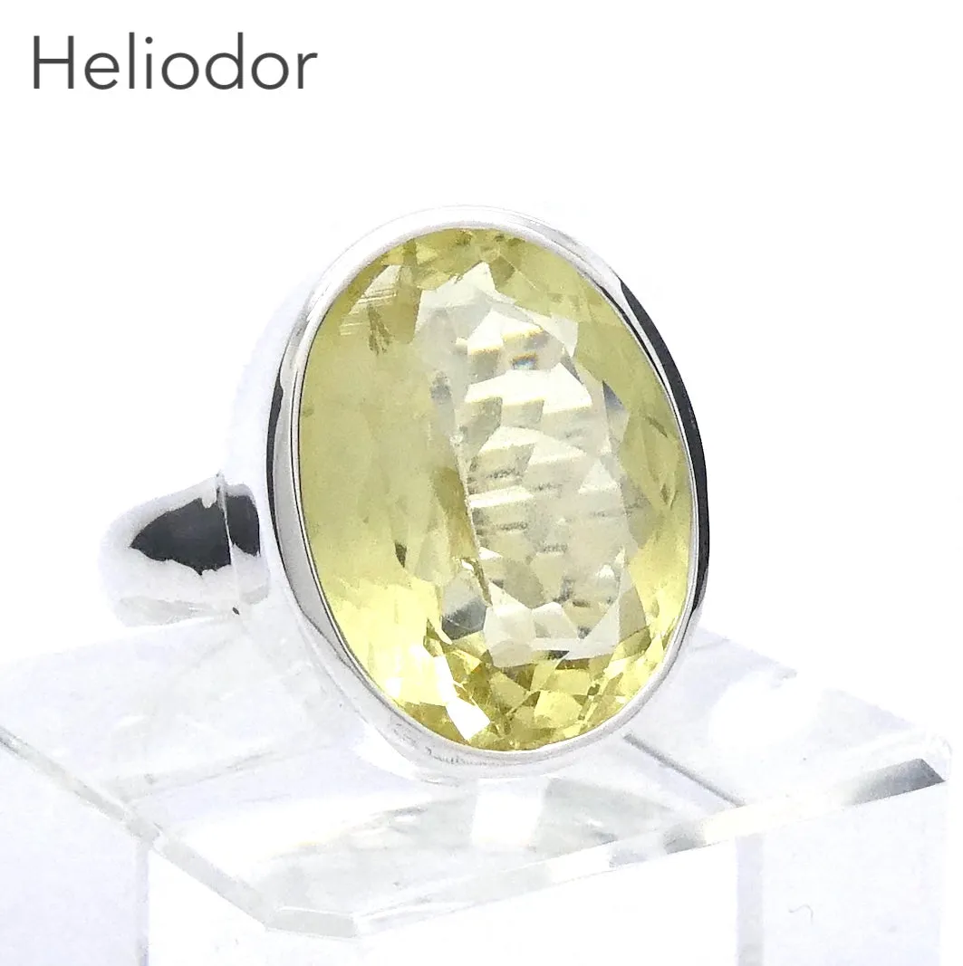 Heliodor Ring, Golden Beryl, Faceted Oblong, 925 Sterling Silver,Size 8.75