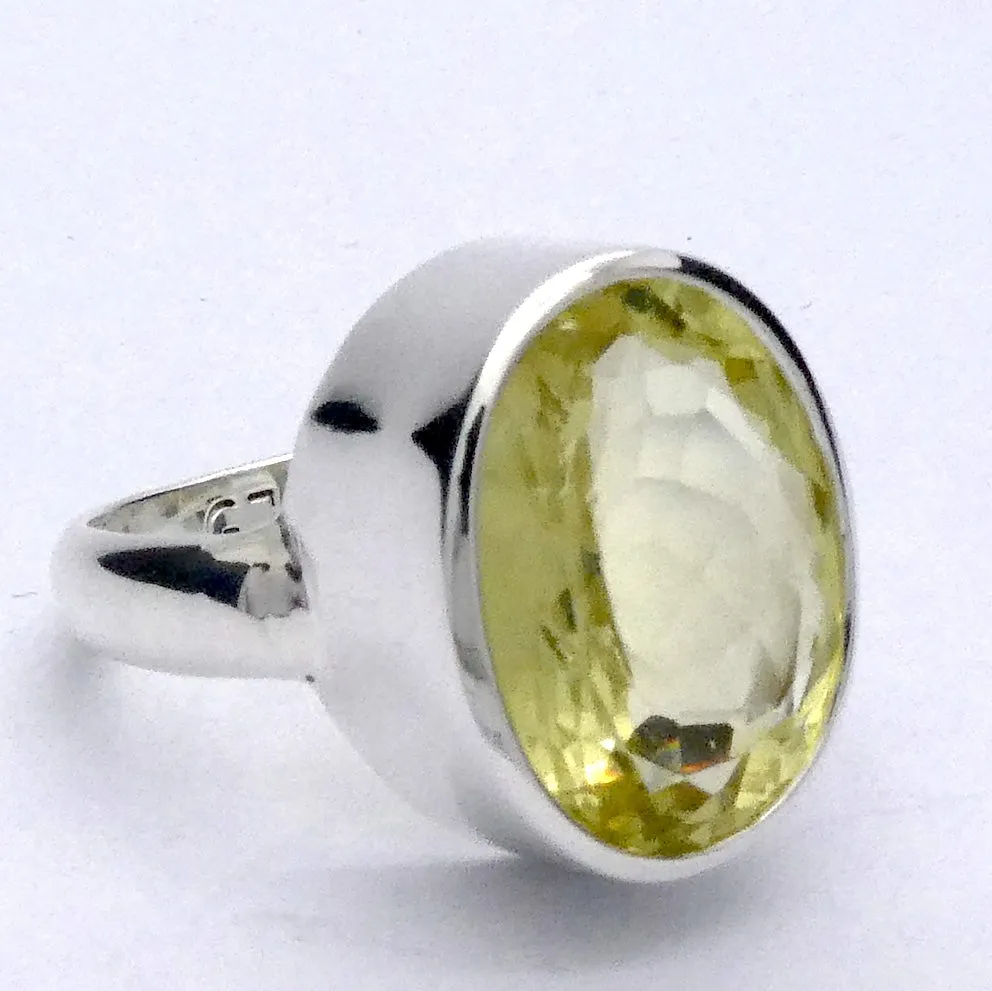 Heliodor Ring, Golden Beryl, Faceted Oblong, 925 Sterling Silver,Size 8.75