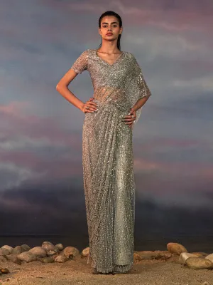 Iolite Space Grey Fully Embellished Pre-Stitched Sari