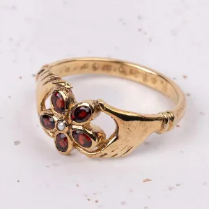 Jane Austen Gold Plated with Garnet and Pearl Regency Ring