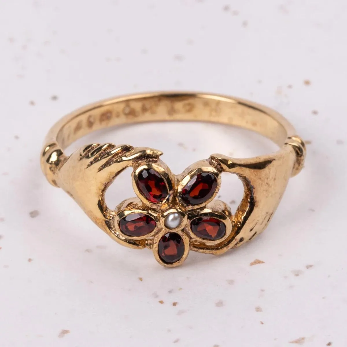 Jane Austen Gold Plated with Garnet and Pearl Regency Ring