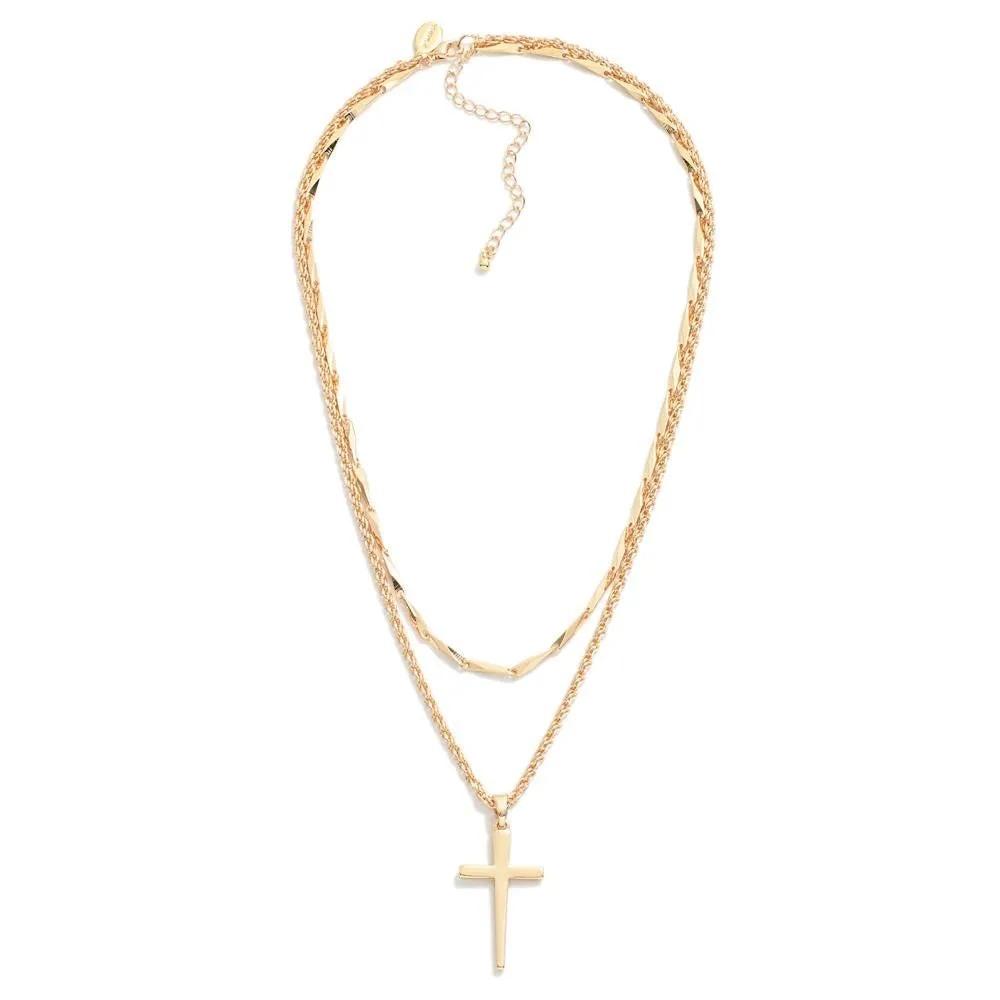 Layered Cross Necklace (Gold & Silver)
