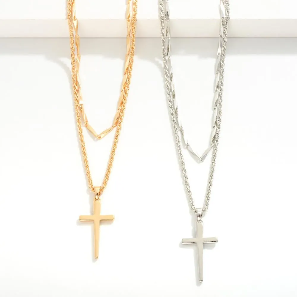 Layered Cross Necklace (Gold & Silver)