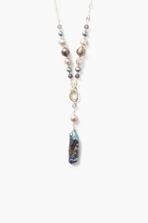 Long Grey Pearl & Iolite Necklace