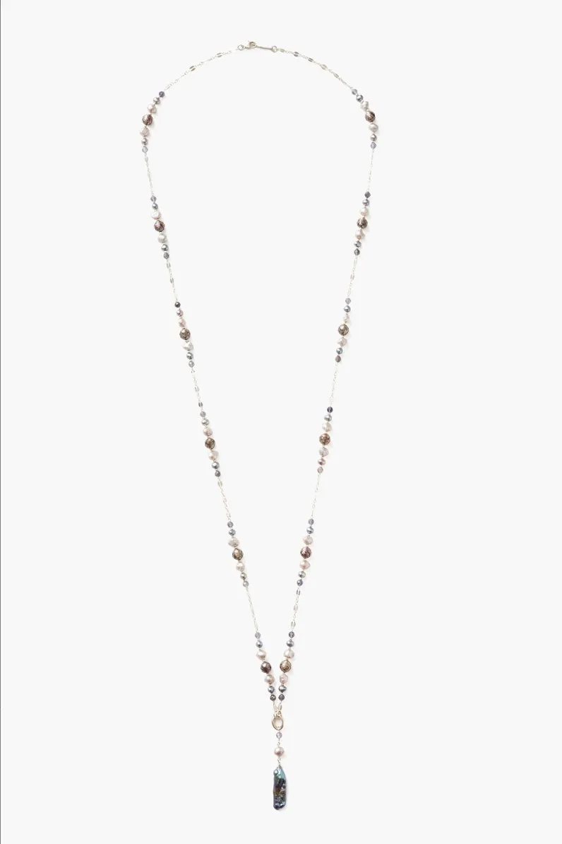 Long Grey Pearl & Iolite Necklace