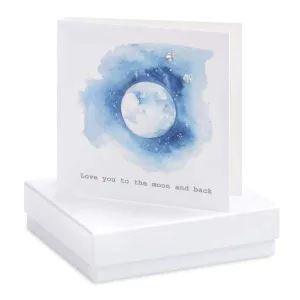 Love you to the Moon and Back Silver Earrings on Designer Card by Crumble and Core