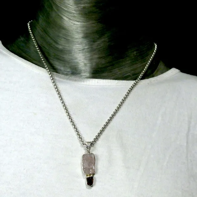 Morganite Pendant with Garnet, Raw Stones, 925 Sterling Silver rx