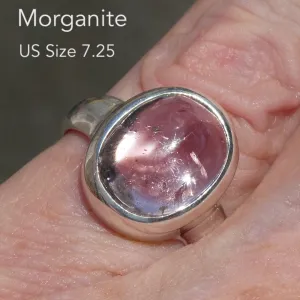 Morganite Ring, Pink Beryl, Oval Cabochon, 925 Sterling Silver, p3