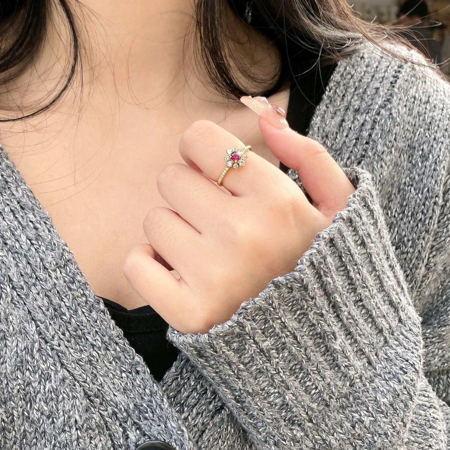 Personalized Inlaid Natural Stone Color Gemstone Ring For Women