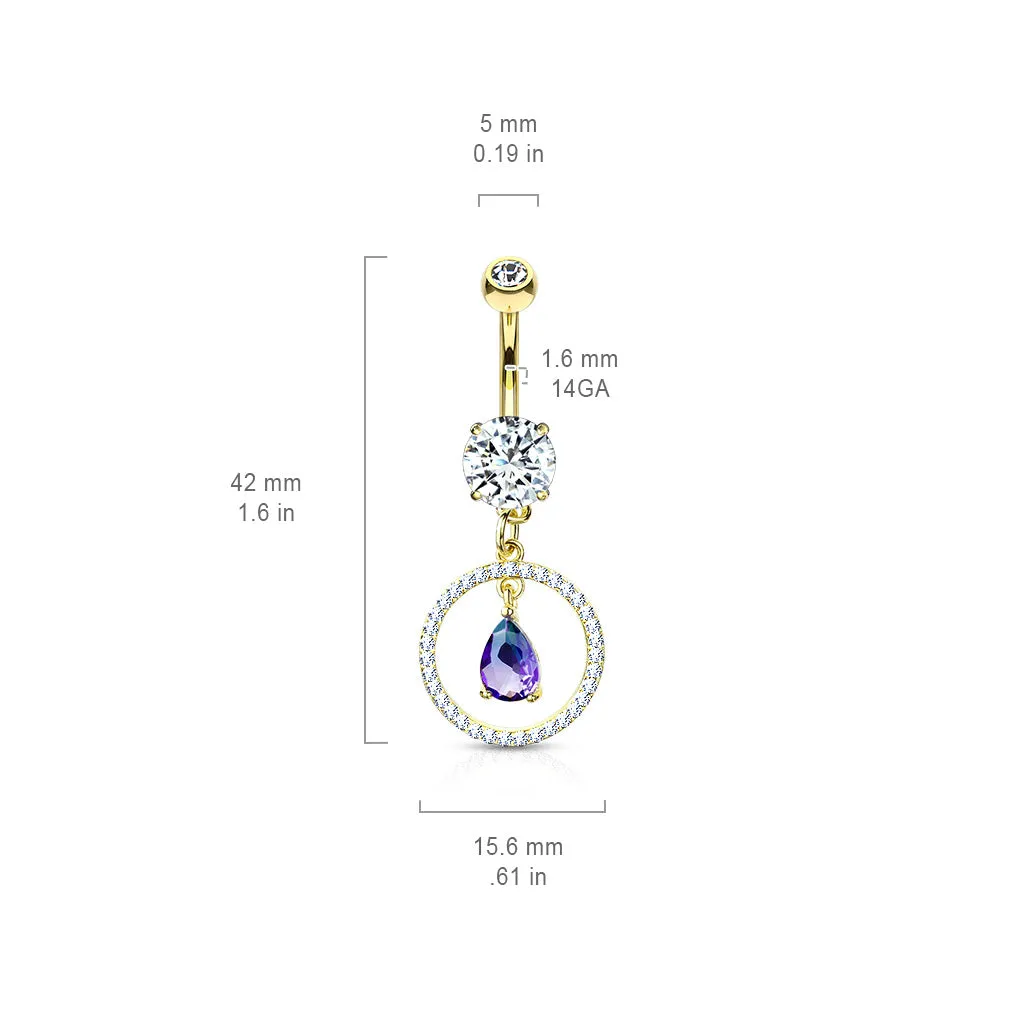 Purple Rain Belly Dangle with Gold Plating