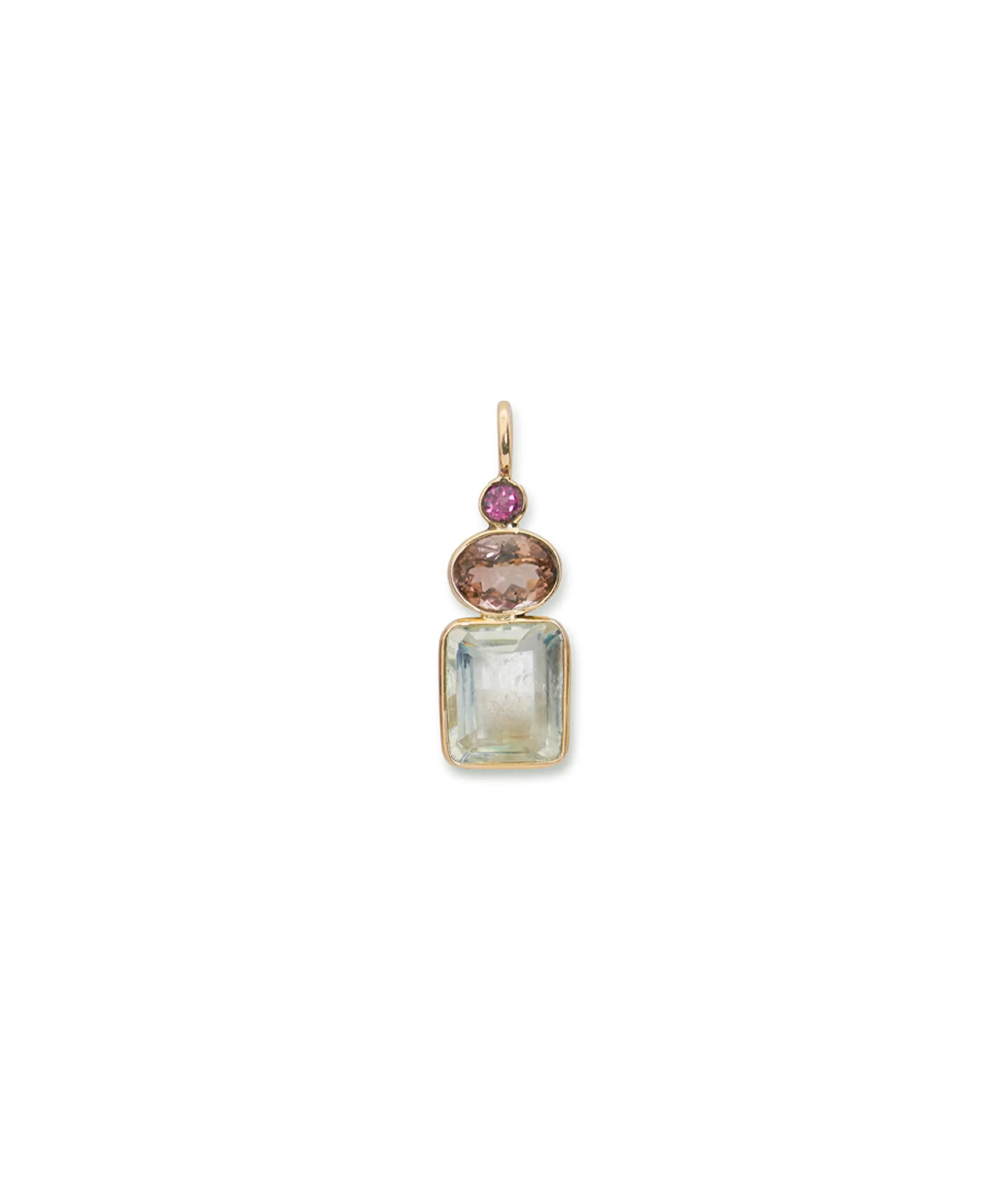 Rhodolite, Tourmaline & Green Amethyst Rectangle 14K Necklace Charm