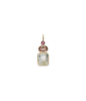 Rhodolite, Tourmaline & Green Amethyst Rectangle 14K Necklace Charm