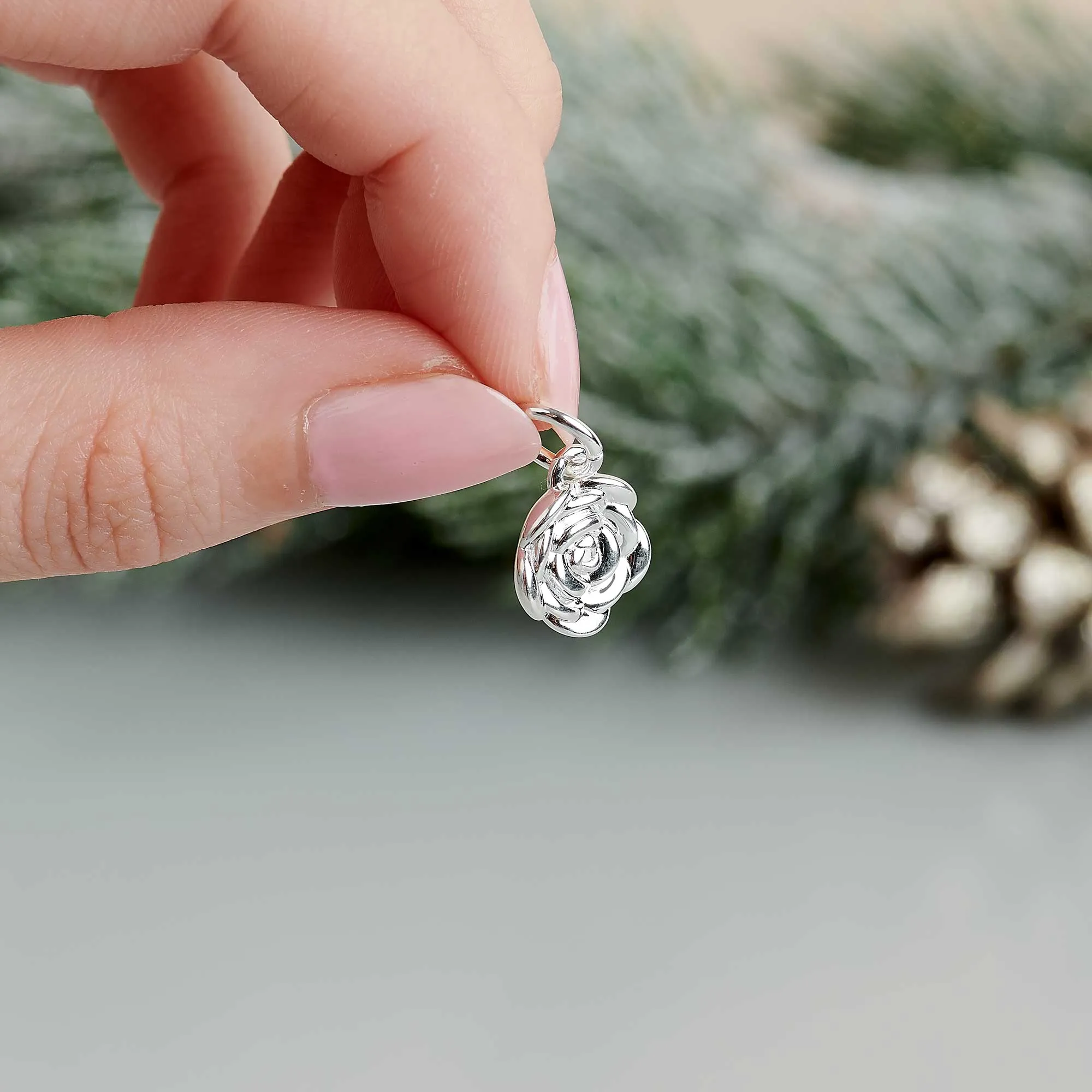 Rose Flower Personalised  Silver Charm